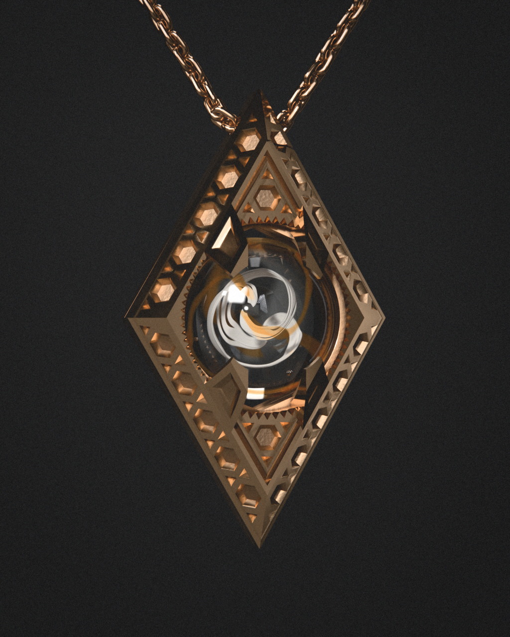 Orb Amulet — cast bronze marble pendant on a chain